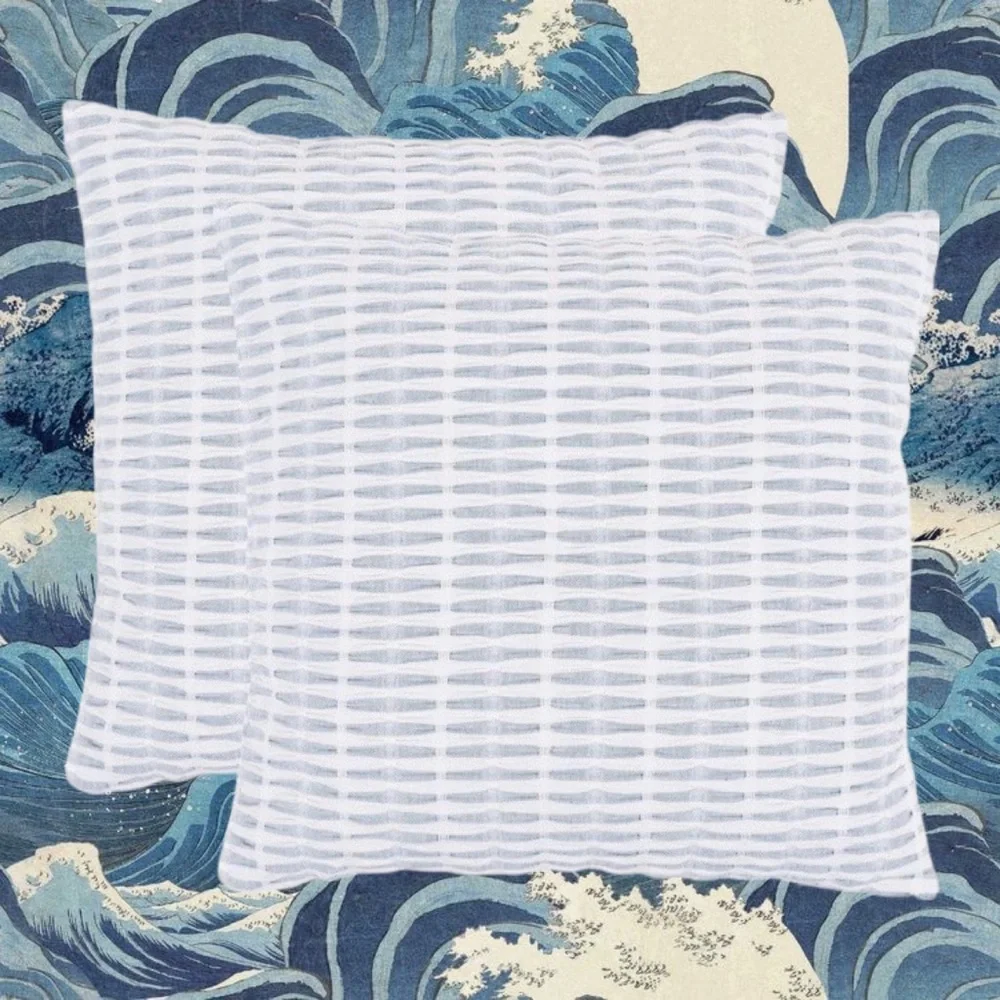 Luxury Home | Coastal Blue & White Linen Pleated Luxe Throw Pillow Covers